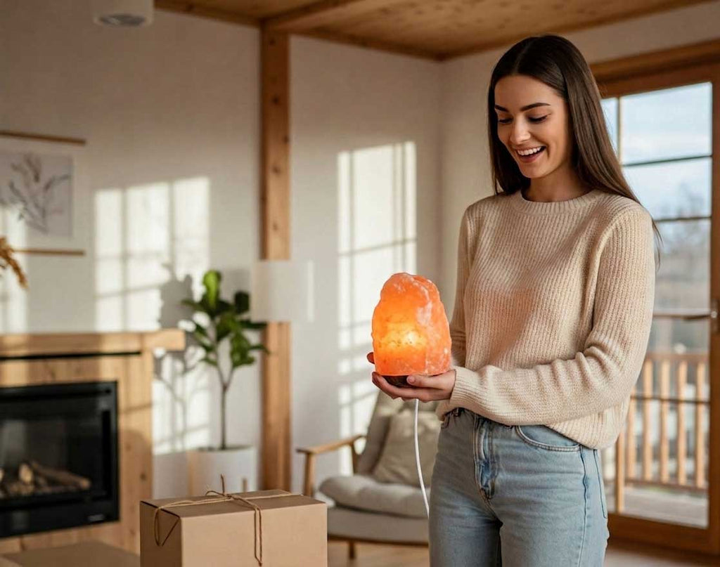 Himalaya Kristall Salzlampe – Handgefertigtes Naturprodukt mit Holzsockel