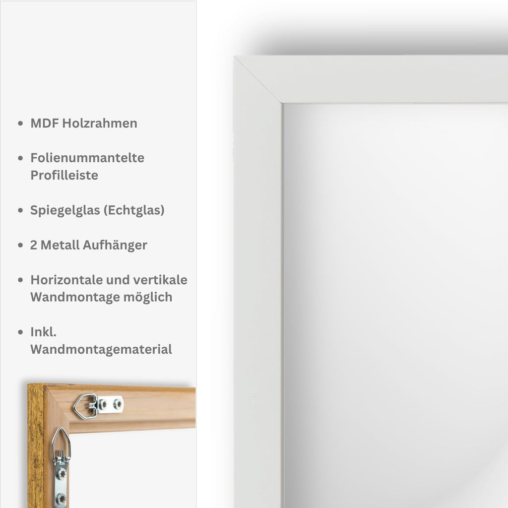 Wandspiegel Weiß Matt 60x40 cm Hoch- und Querformat - Kunststoffspiegel