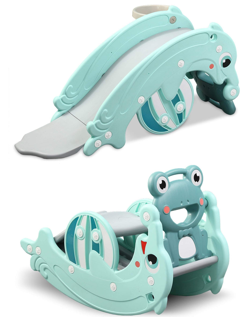 Clamaro Delphin 2in1 Kinder Rutsche & Wippe, Basketballkorb, Mint