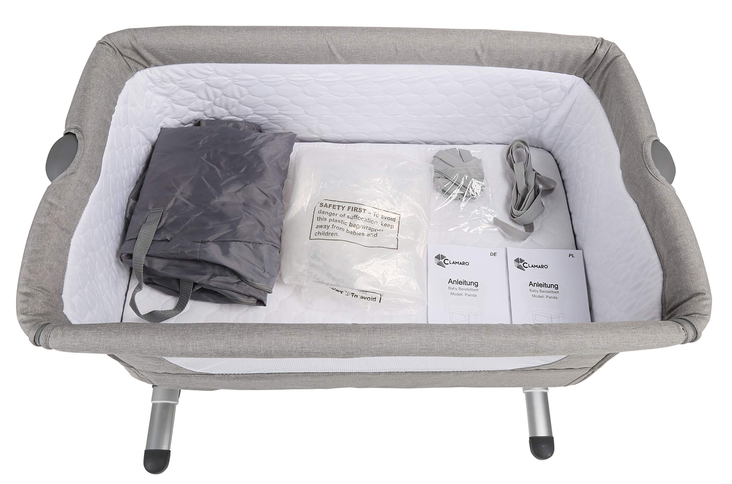 Baby Beistellbett 3in1 mit Matratze, 4-fach höhenverstellbar, klappbar Clamaro