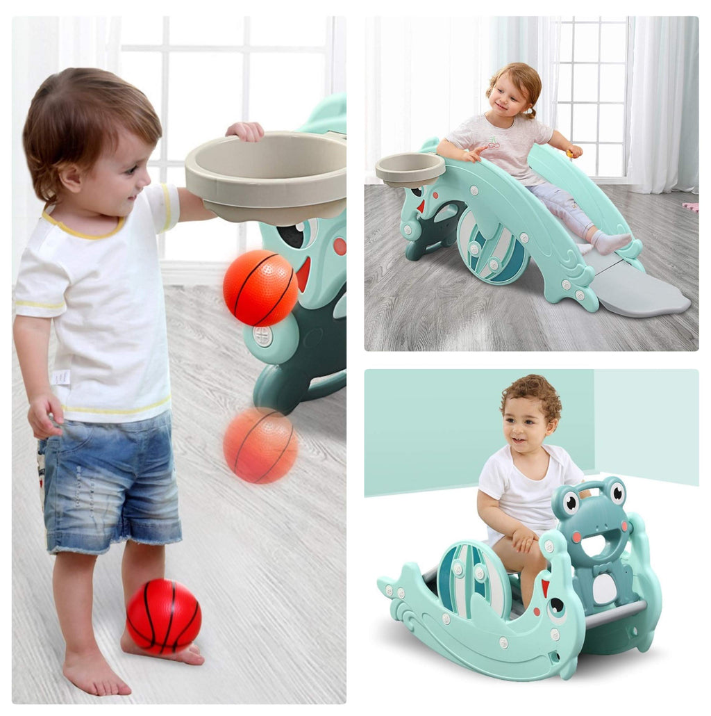 Clamaro Delphin 2in1 Kinder Rutsche & Wippe, Basketballkorb, Mint
