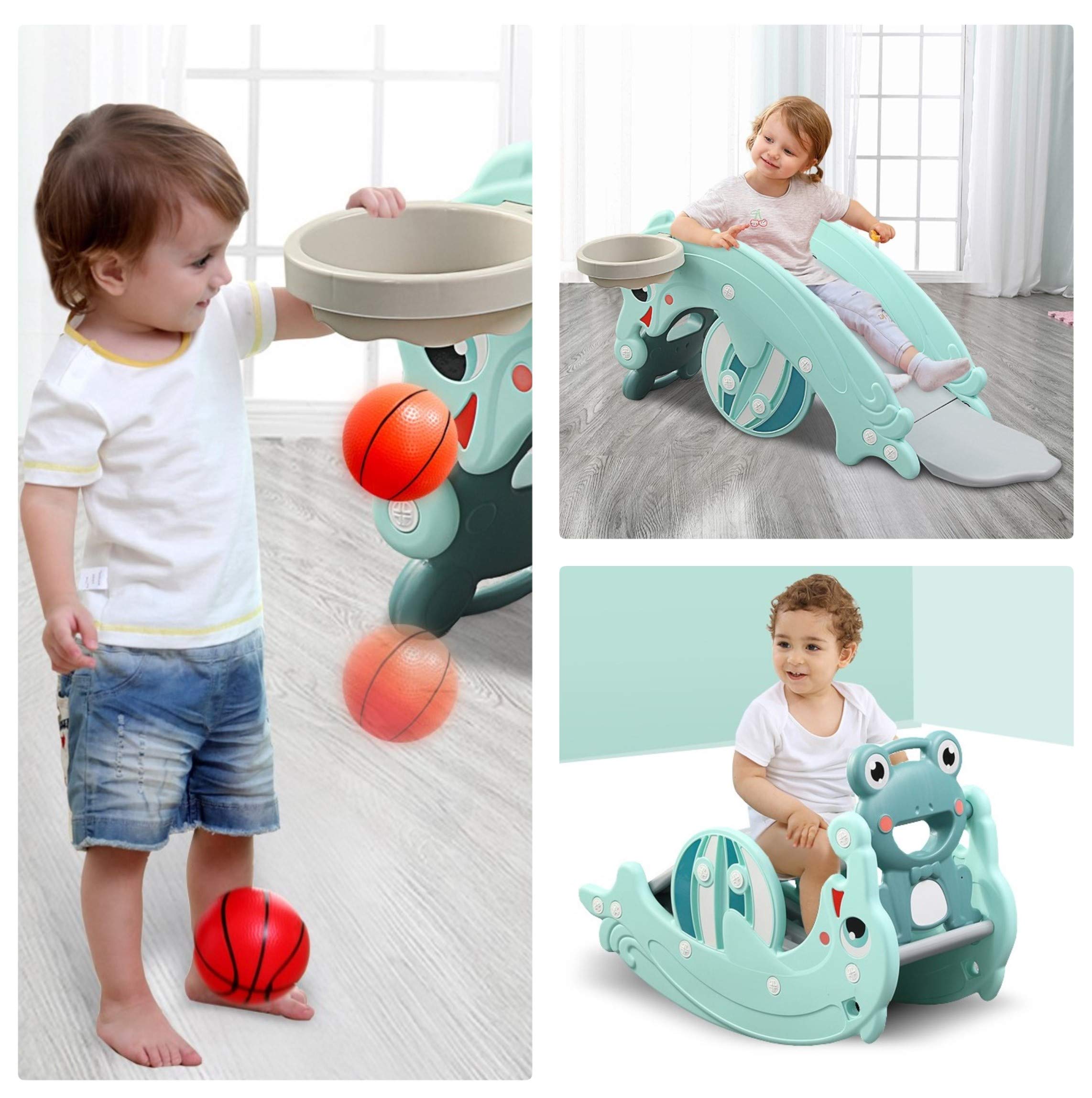 Clamaro Delphin 2in1 Kinder Rutsche & Wippe, Basketballkorb, Mint