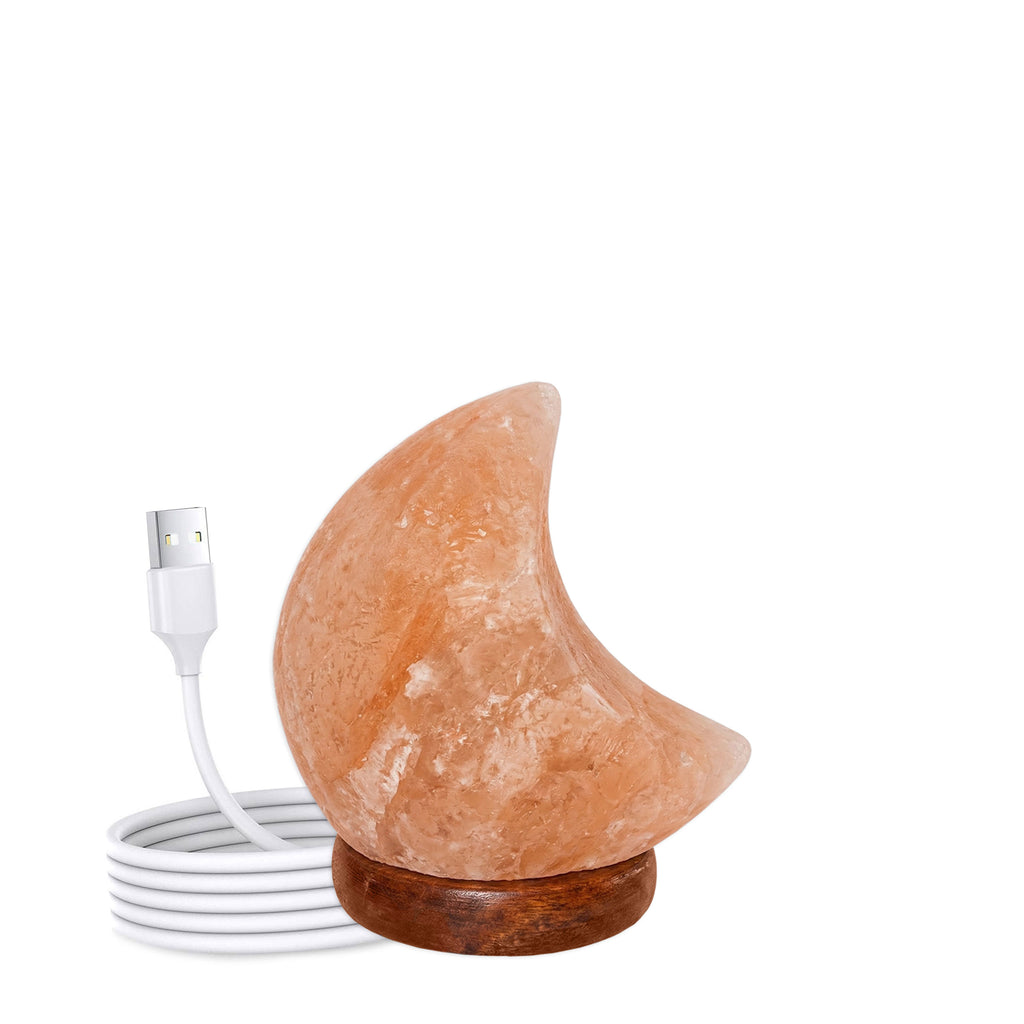 Himalaya Salzlampe Mond Mini Rosa USB, ca. 650g mit Holzsockel