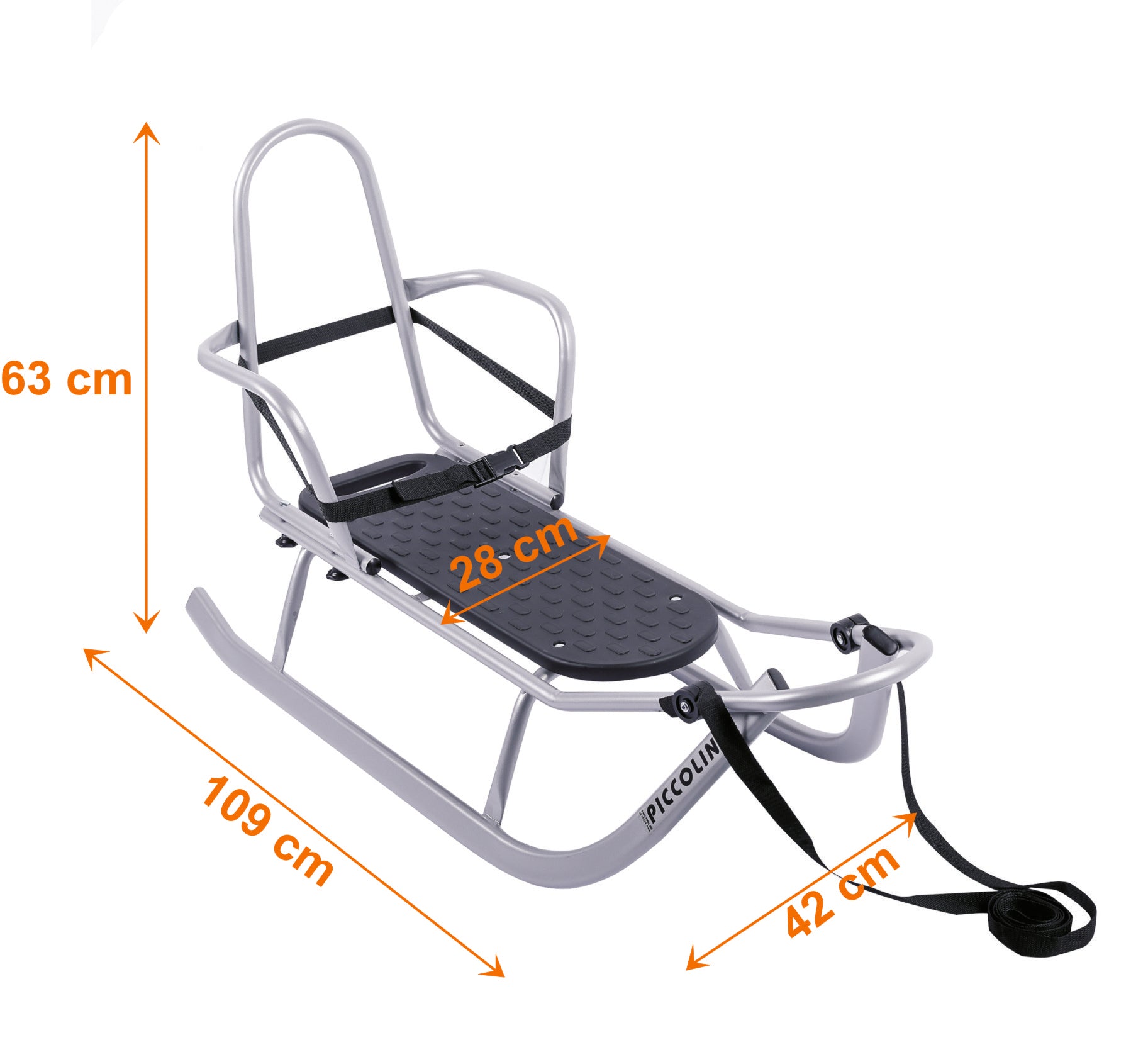 Schlitten Rennrodel mit Schiebestange, Silber, bis 80 kg CLAMARO Piccolino
