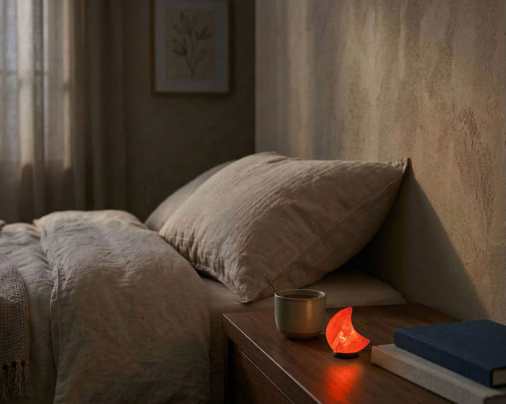 Himalaya Salzlampe Mond Mini Rosa USB, ca. 650g mit Holzsockel