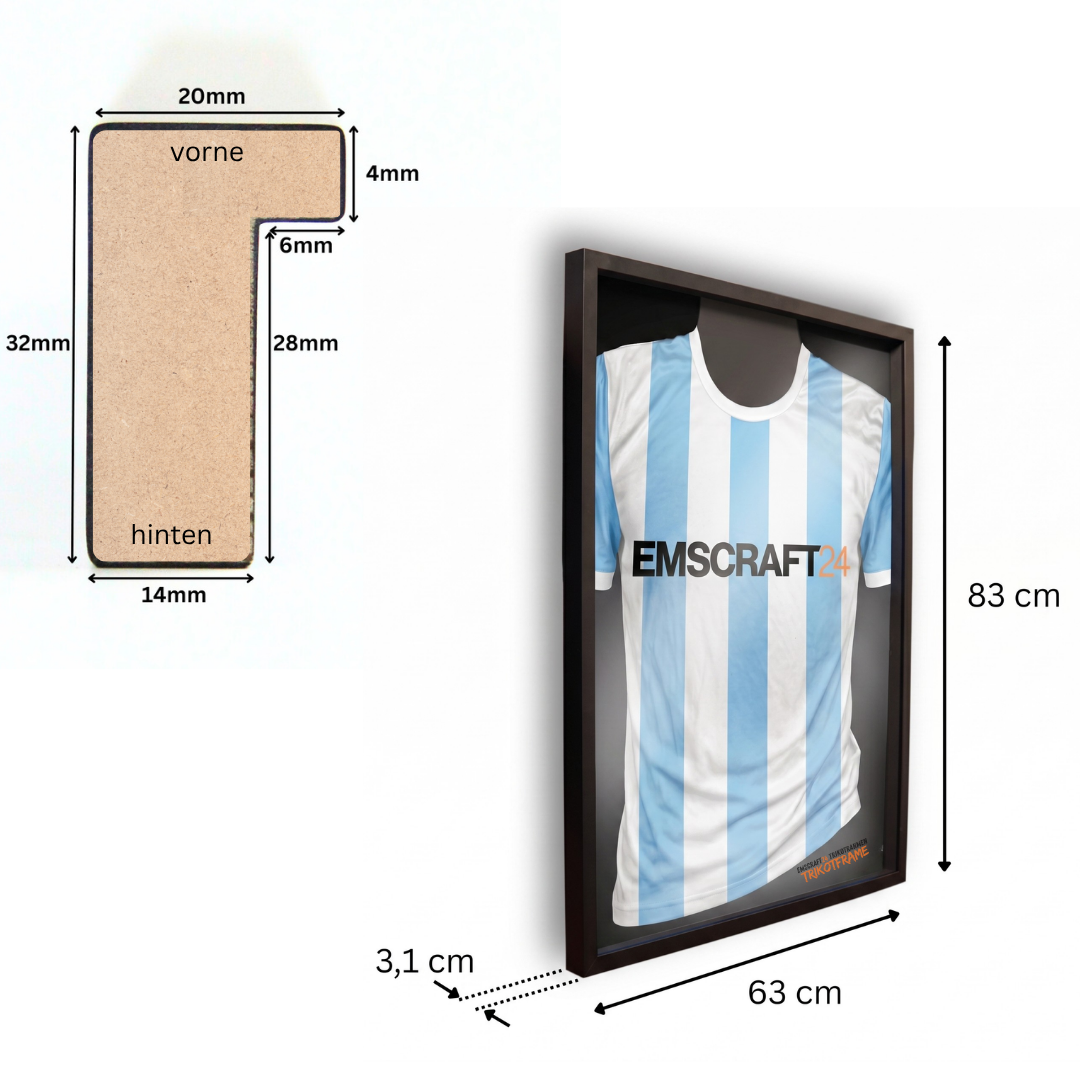 Bilderrahmen Trikotrahmen 63 x 83 cm Schwarz mit Trikot Bügel Halterung EmsCraft24