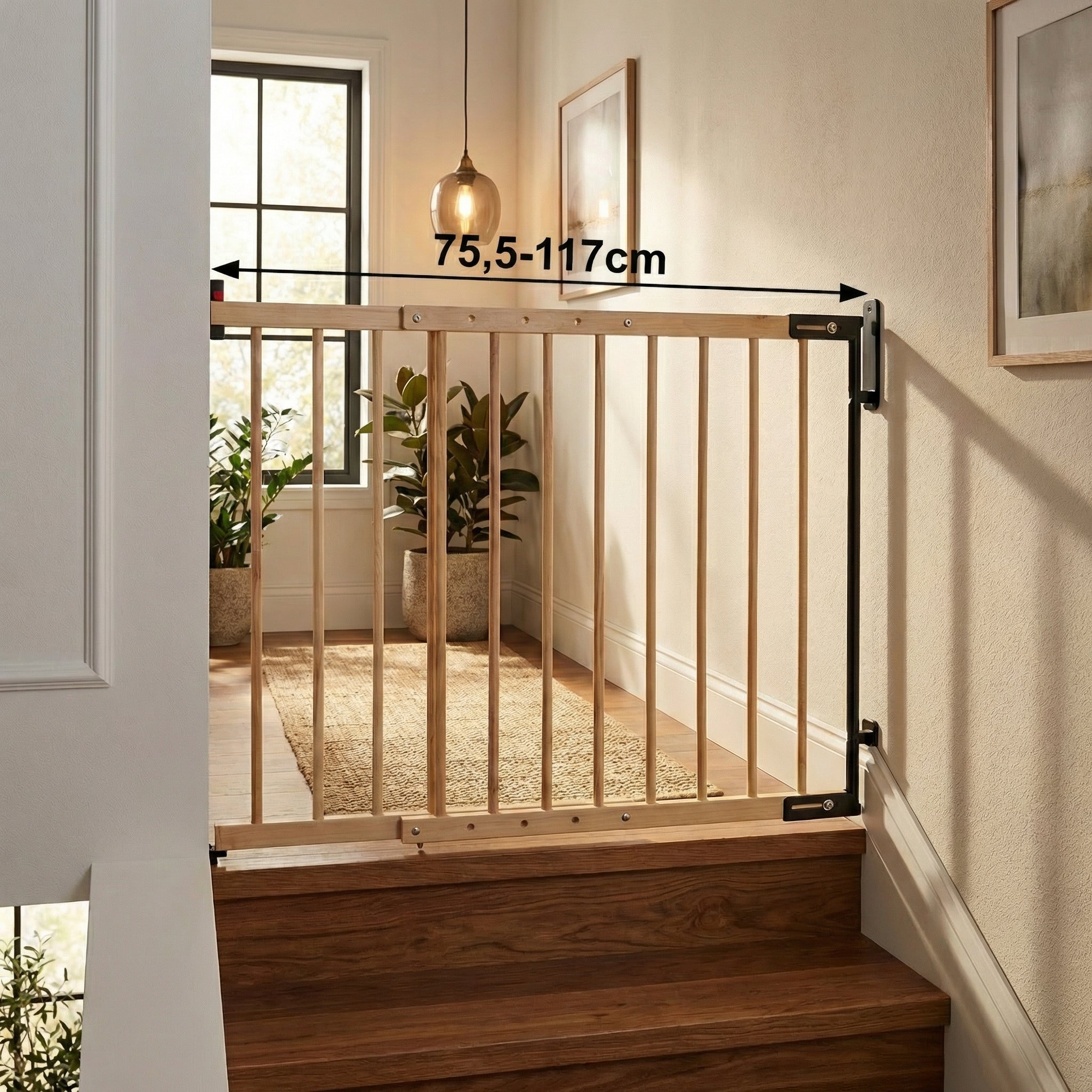 EmsCraft24 Treppenschutzgitter Holz 75-115,5 cm – Verstellbares Sicherheitsgitter für Treppen & Türen | Kinderschutzgitter