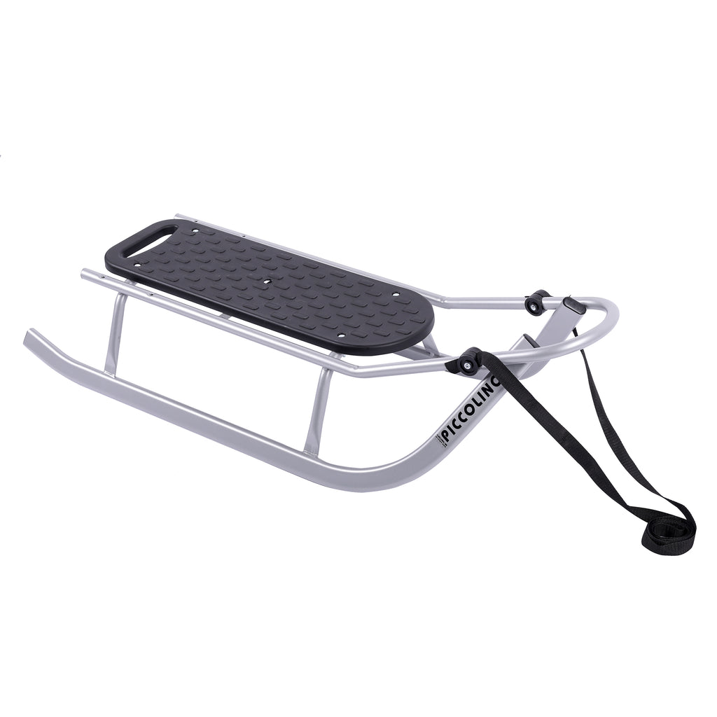 Schlitten Rennrodel mit Schiebestange, Silber, bis 80 kg CLAMARO Piccolino