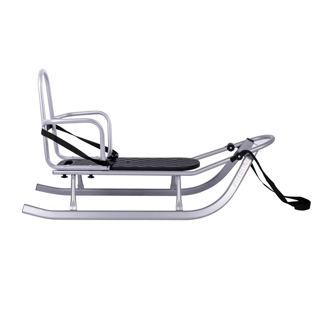Schlitten Rennrodel mit Schiebestange, Silber, bis 80 kg CLAMARO Piccolino