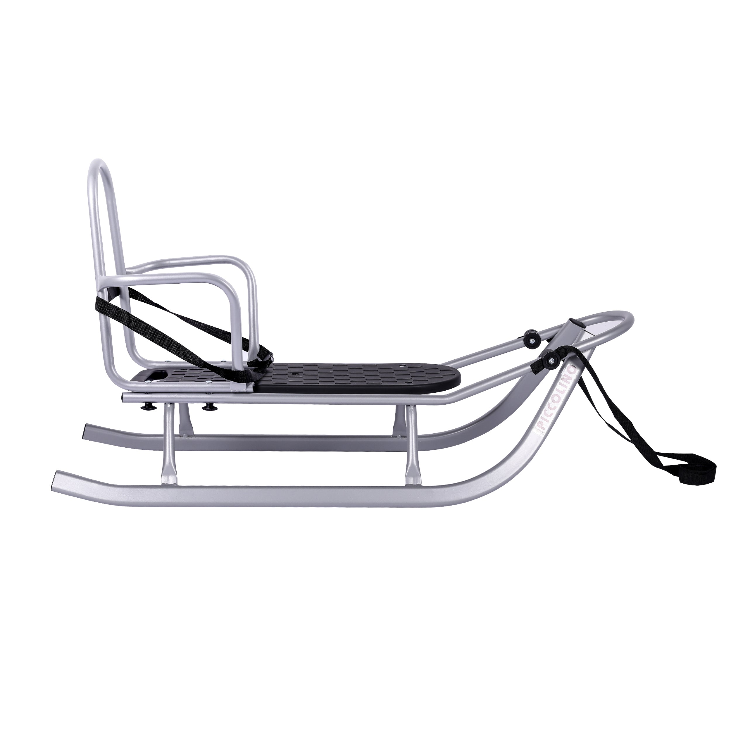 Schlitten Rennrodel mit Schiebestange, Silber, bis 80 kg CLAMARO Piccolino