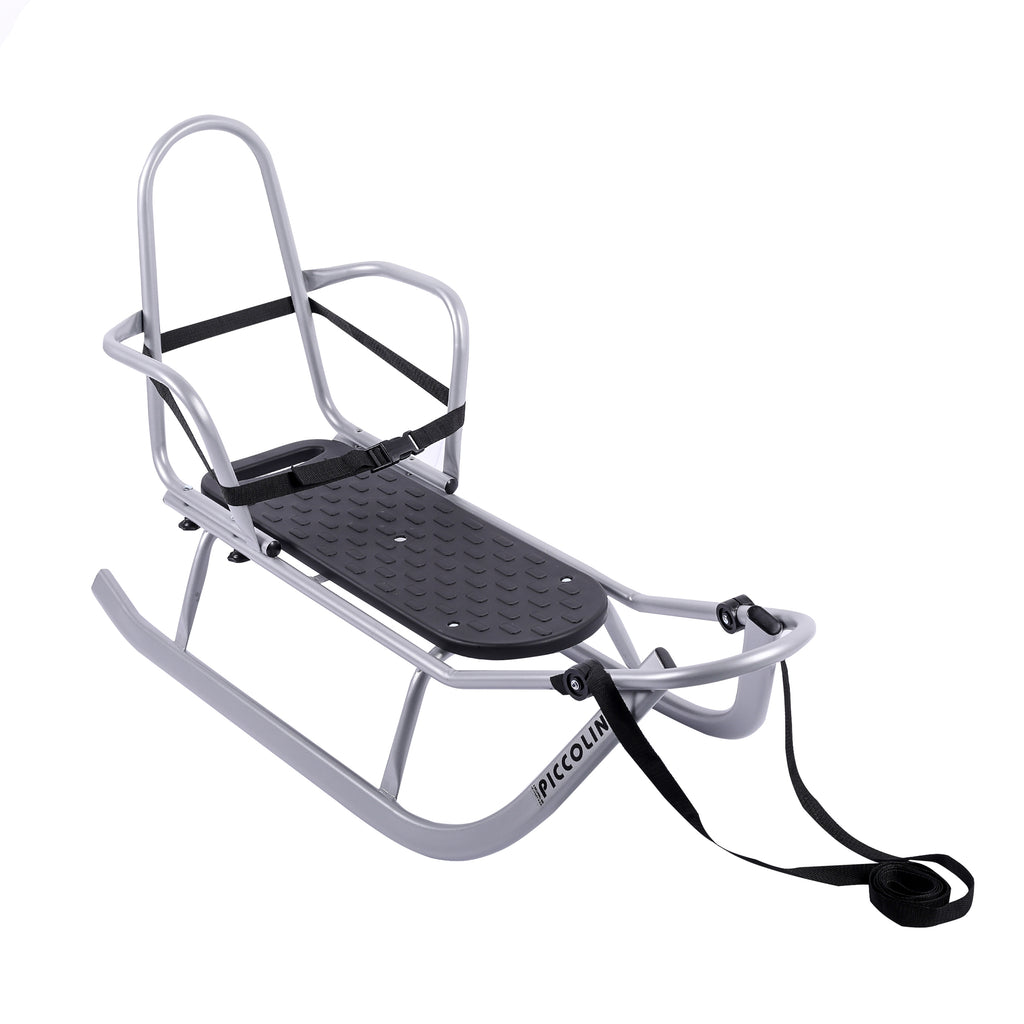 Schlitten Rennrodel mit Schiebestange, Silber, bis 80 kg CLAMARO Piccolino