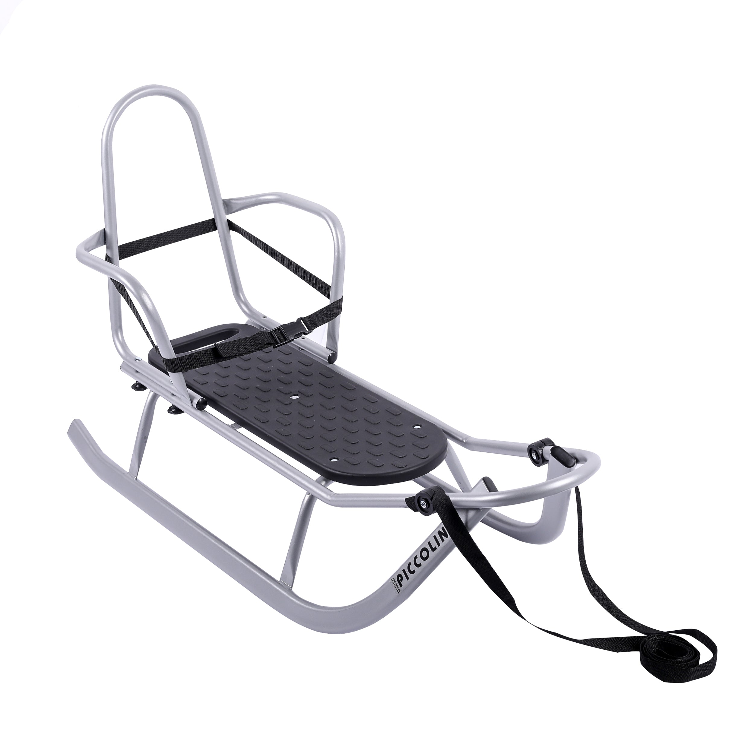 Schlitten Rennrodel mit Schiebestange, Silber, bis 80 kg CLAMARO Piccolino