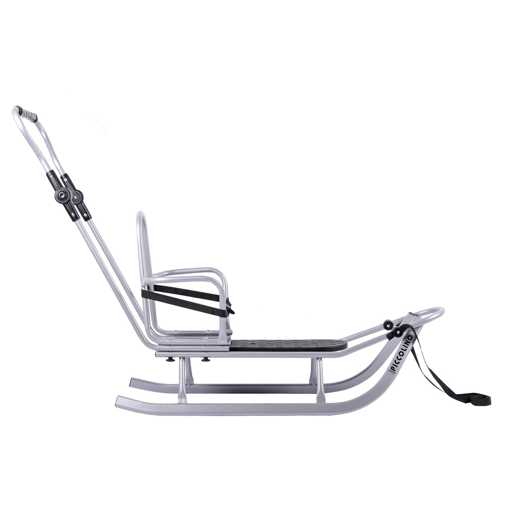 Schlitten Rennrodel mit Schiebestange, Silber, bis 80 kg CLAMARO Piccolino