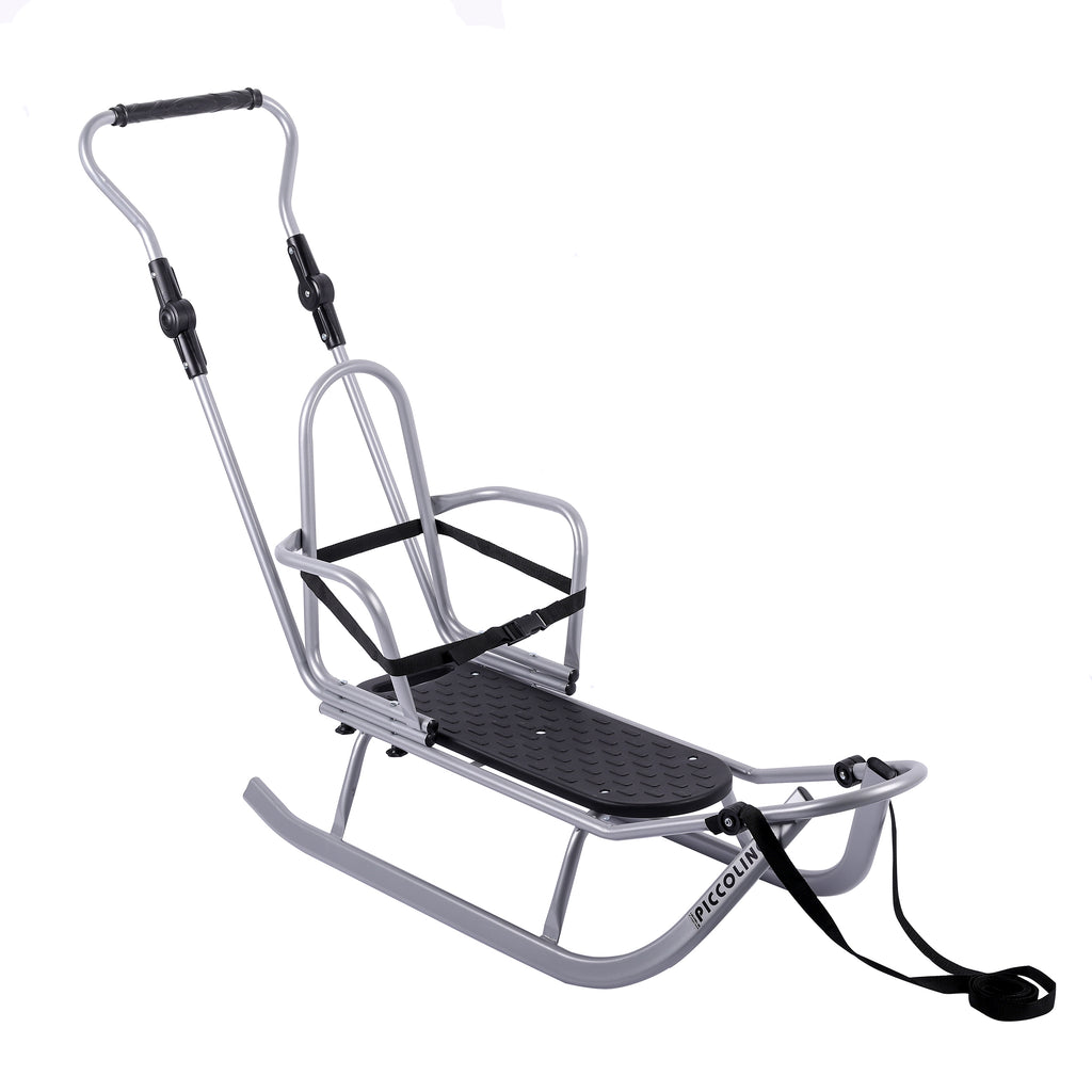 Schlitten Rennrodel mit Schiebestange, Silber, bis 80 kg CLAMARO Piccolino
