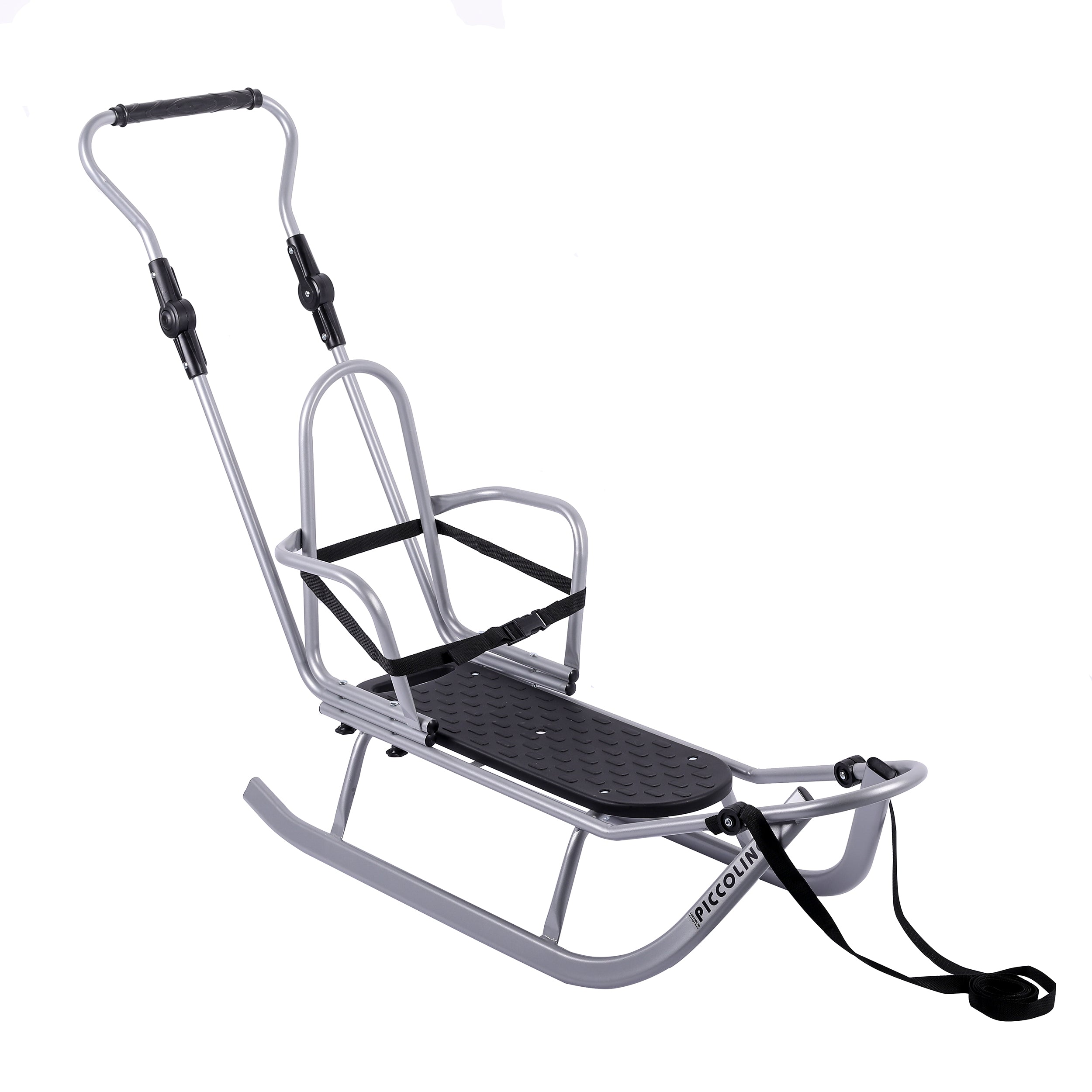 Schlitten Rennrodel mit Schiebestange, Silber, bis 80 kg CLAMARO Piccolino