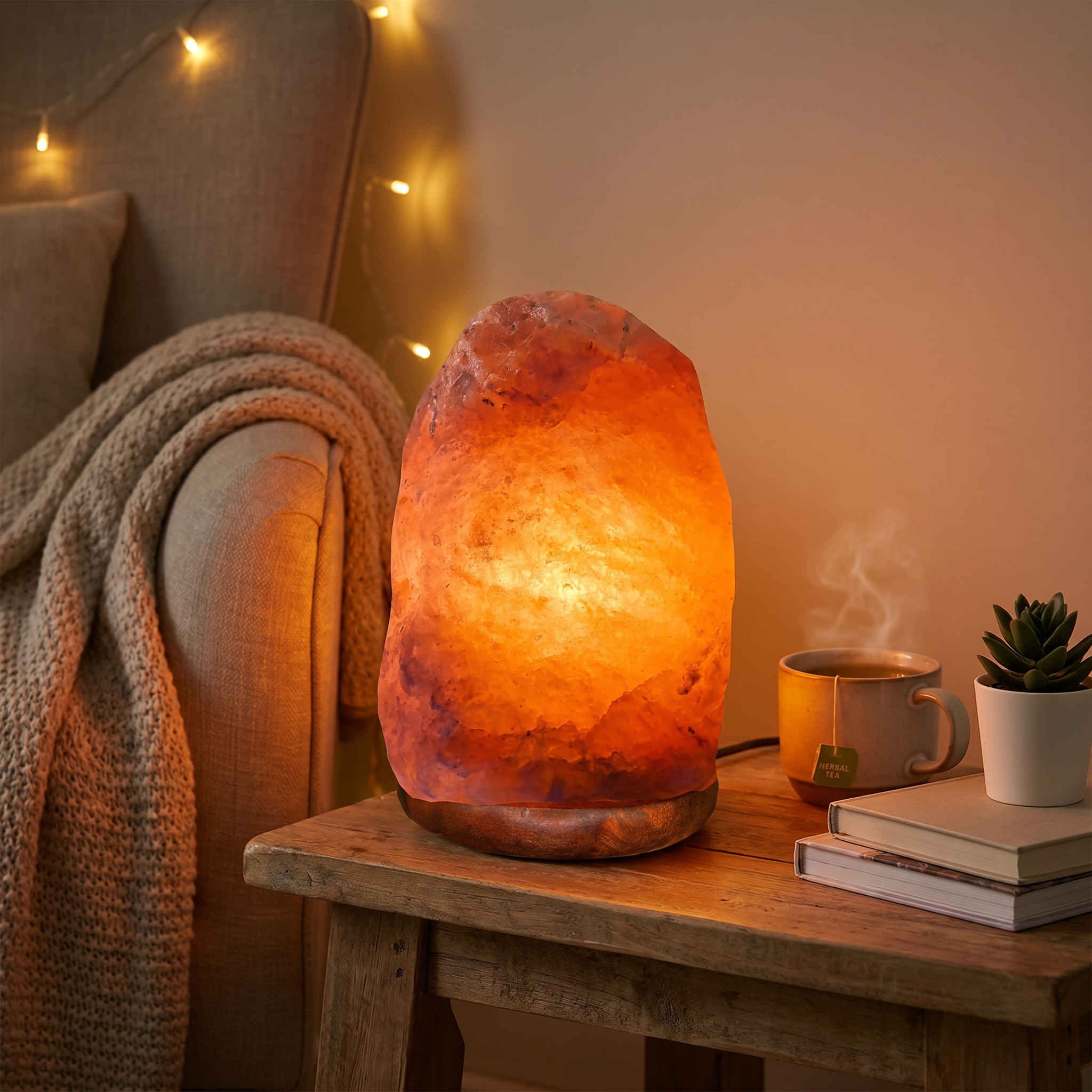 Himalaya Kristall Salzlampe – Handgefertigtes Naturprodukt mit Holzsockel