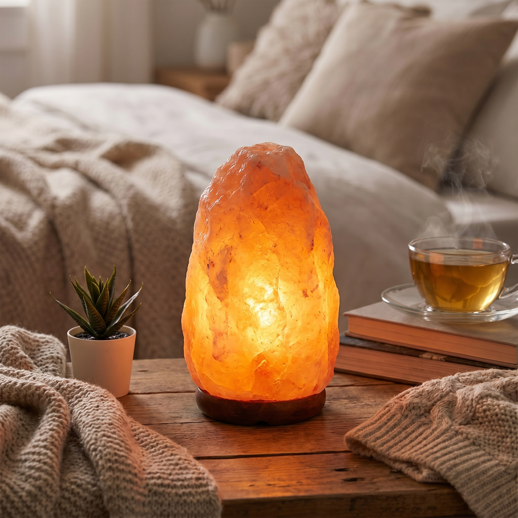 Himalaya Kristall Salzlampe – Handgefertigtes Naturprodukt mit Holzsockel