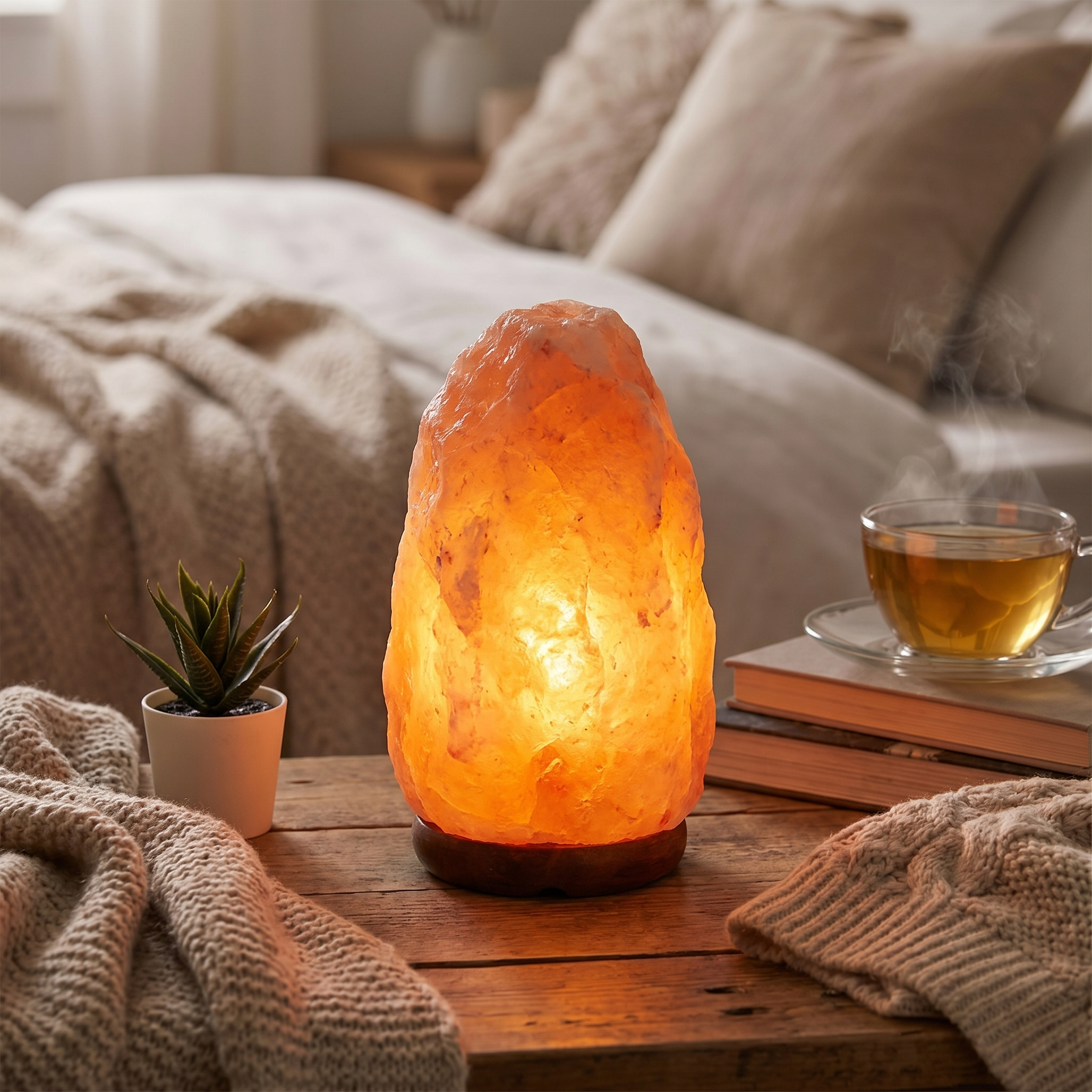 Himalaya Kristall Salzlampe – Handgefertigtes Naturprodukt mit Holzsockel