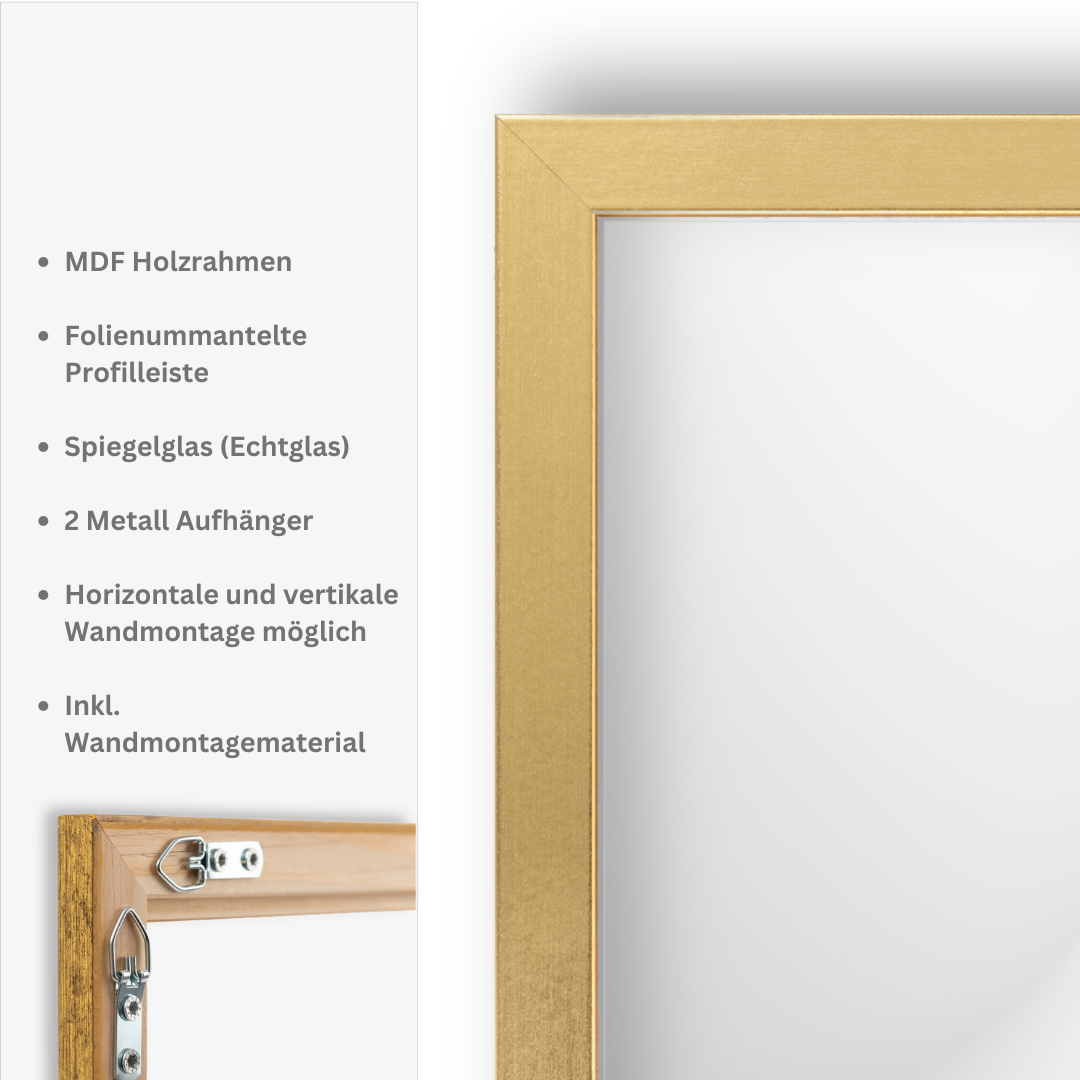Wandspiegel Glänzend Gold 60x40 cm Hoch- und Querformat - Kunststoffspiegel