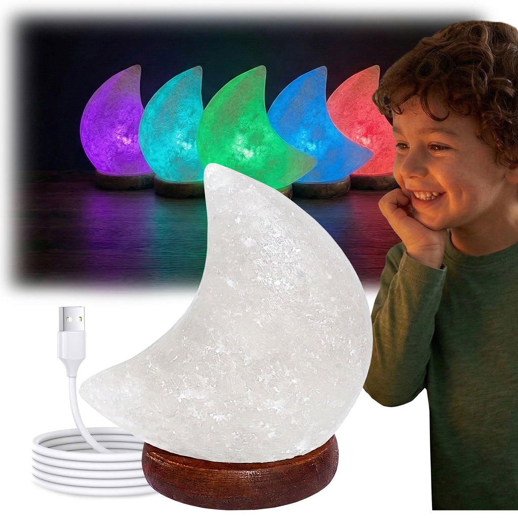 Himalaya Salzlampe Mond RGB Rosa USB, ca. 650g mit Holzsockel