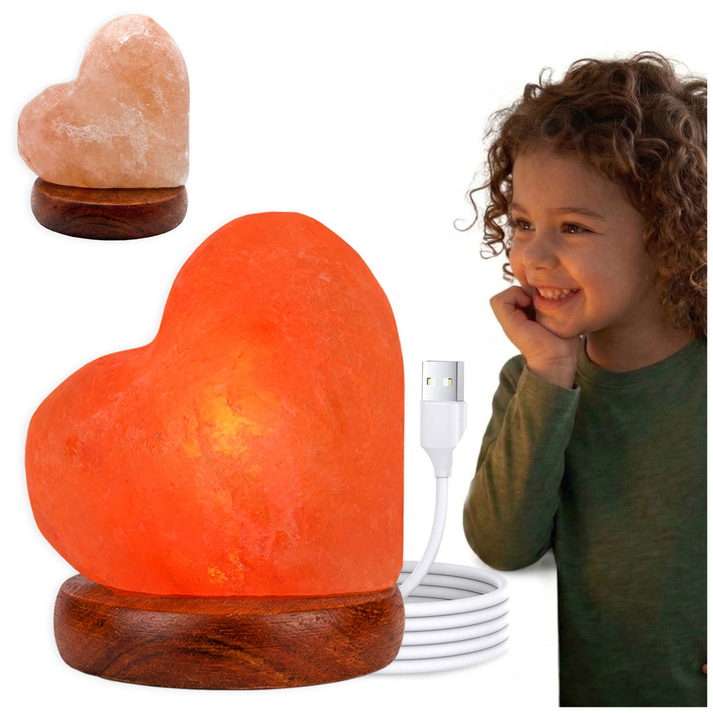 Himalaya Salzlampe Herz Rosa USB, ca. 650g mit Holzsockel