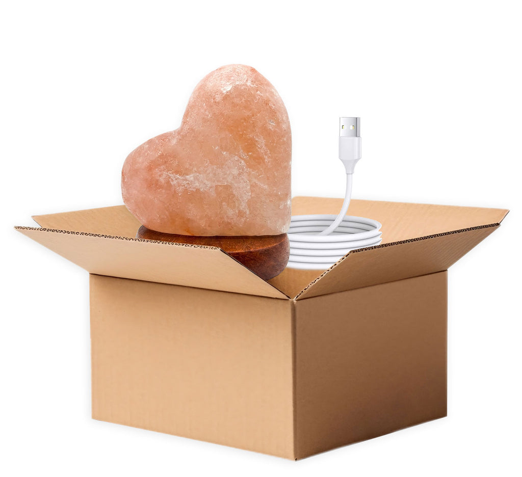 Himalaya Salzlampe Herz Rosa USB, ca. 650g mit Holzsockel